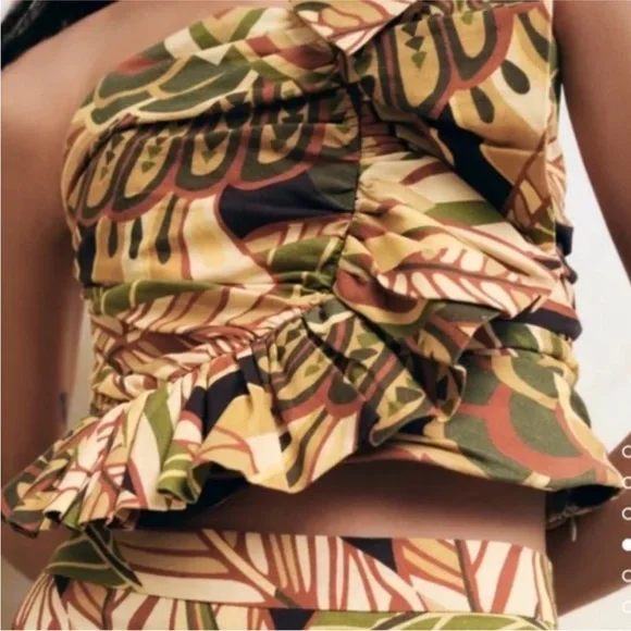 Zara Linen Blend Ruffle Ruched Strapless Top Size Small - Picture 5 of 14